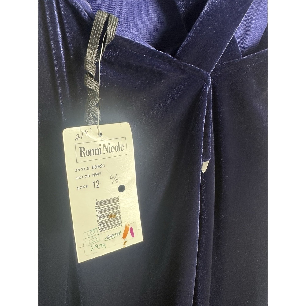 NWT Ronni Nicole Vtg Beaded Velvet Navy Blue Maxi Dress Sz 12 - Picture 8 of 8